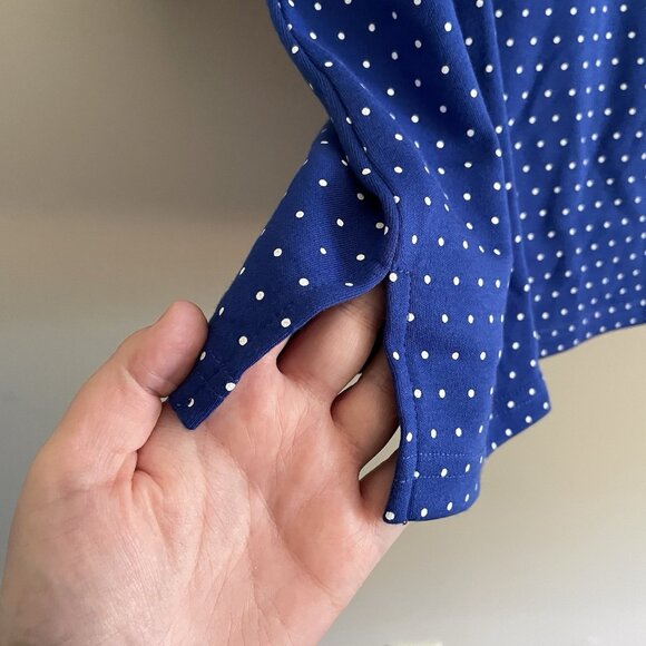 Quacker Factory Sz L Blue Polka Dot Pearl Charm Keyhole 3/4 Sleeve T-Shirt NWOT - Picture 3 of 11